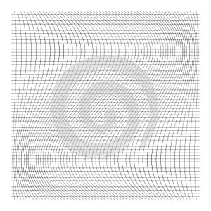 Wavy, waving grid, mesh of thin lines. Squeeze, stretch distort effect. Camber, crook deformation illustration. Distort array of