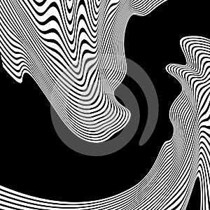 Wavy, waving lines. Lines, stripes with distortion effect. Abstr