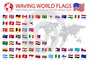Wavy worldwide national flags set