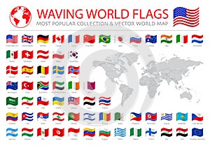 Wavy worldwide national flags set photo