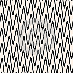 Vector wavy zigzag lines seamless pattern. Black and white abstract texture