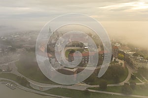 Wawel Castle during morning fog