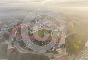 Wawel Castle during morning fog