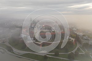 Wawel Castle during morning fog