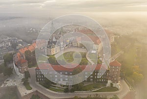 Wawel Castle during morning fog