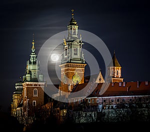 Wawel Castle at night, Krakow, Poland