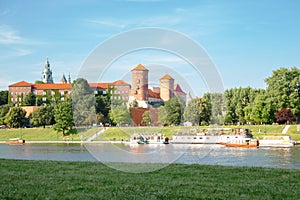 Wawel Castle and Vistula river park in Krakow, Poland