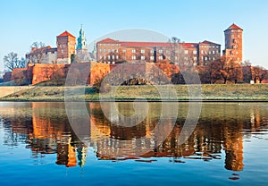 Wawel castle at Wisla river banks in Krakow old town Poland photo