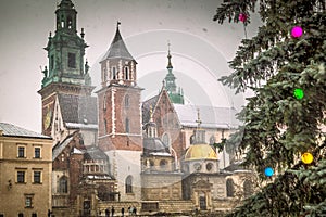 The Wawel Cathedral in Krakow during Christmas.