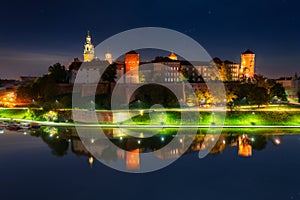 Wawel Royal Castle at night, Krakow. Poland