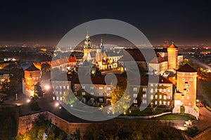 Wawel Royal Castle at night, Krakow. Poland