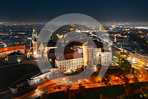 Wawel Royal Castle at night, Krakow. Poland