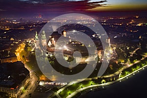 Wawel Royal Castle at night, Krakow, Poland