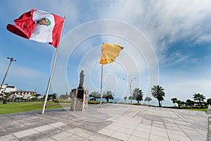 Wawing Peru Flag on the coast of South Pacific Ocean