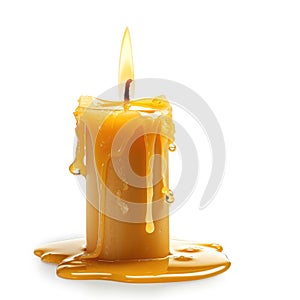 Wax candle burning low with melted wax drips isolated on white background, Ai Generated