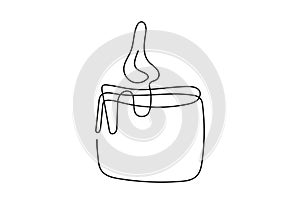 Wax candle with flame. Burning decorative candle. Continuous one line drawing. Line art. Isolated on a white backdrop