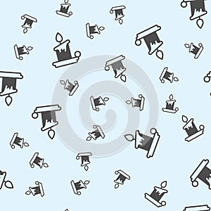 Wax candle on plate solid seamless pattern, happy christmas theme. Vector graphics. Candlestick with flame sign