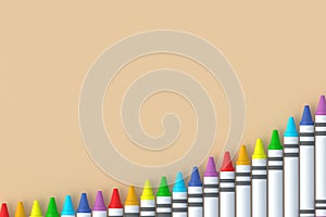 Wax crayons on beige background. Colorful pencils. Back to school concept