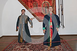 Wax figures of Ivan Mazepa and Pylyp Orlyk Ukrainian hetmans in museum of Baturyn