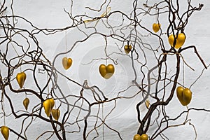 Wax hearts on twigs