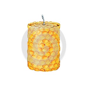 Wax honey candle. Hand drawn watercolor illustration isolated on white background