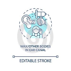 Wax and other foreign bodies in ear canal concept icon