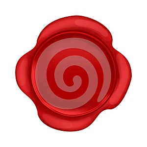 Wax seal round stump red color in cartoon style isolated on white background. Confidential, quality symbol.