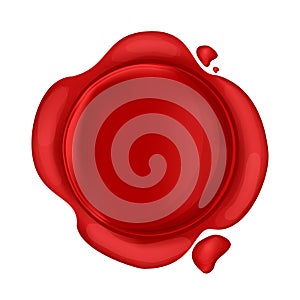 Wax seal round stump red color in cartoon style isolated on white background. Confidential, quality symbol.