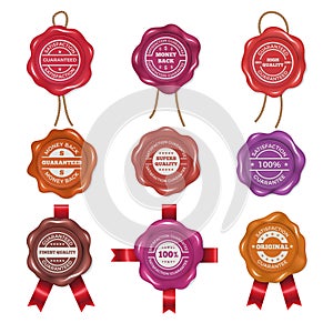 Wax stamps with different promo labels. Vector pictures set