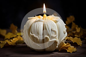 Waxen Pumpkin white candle. Generate Ai