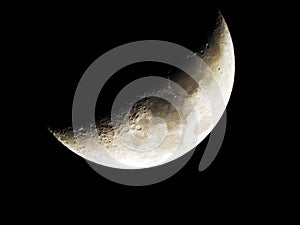 Waxing Crescent Moon in night sky