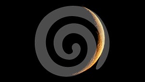 Waxing crescent moon seen with telescope