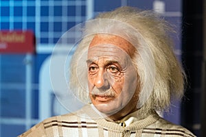 Waxwork of Albert Einstein on display at Madame Tussauds on January 29, 2016 in Bangkok, Thailand.