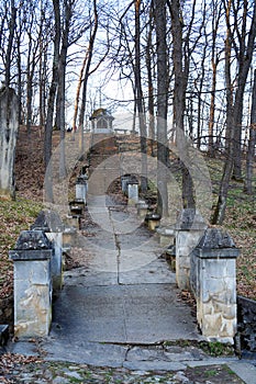 The Way of the Cross on the hill behind the monastery Maria Radna Franciscan Monastery in Arad county, Romania.