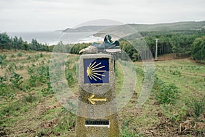 Way Marking sign on Trail of the Way of St James Pilgrimage Trail Camino de Santiago