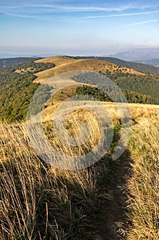 Way through mountain grassy ridge