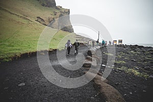 Way, path from parking spot to Black Sand Beach Reynisfjara, Iceland