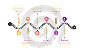 The way roadmap timeline elements with markpoint graph think search gear target icons. vector illustration eps10