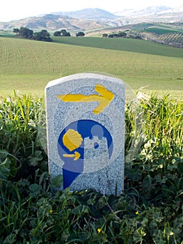 Way of St James , Camino de Santiago road sign, Spain