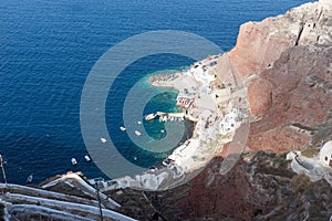 Way to the Amoudi Bay port in Santorini island