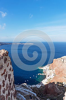 Way to the Amoudi Bay port in Santorini island