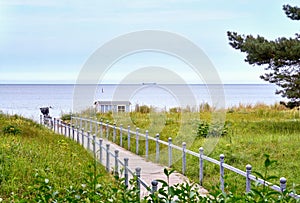 Way to the beach with registry office in Binz. Marry on the Baltic Sea. Pomerania, Germany