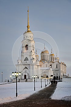 On the Way to Dormition Cathedral in Winter Twilight - Vladimir