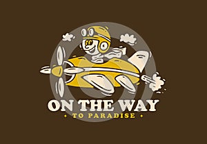 On the way to paradise, Mascot character illustration of a little boy driving a plane