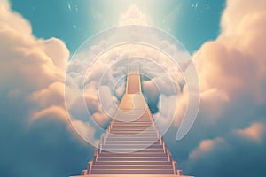 The way to success concept , stair on the cloud. Stairs to heaven visualization. Stone stairs going up to the cloudy sky