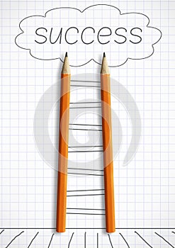 Way to success creative concept, pencil Ladder with painted step