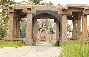 Way to Ugra Narsimha or Lakshmi Narsimha temple at Hampi. The man-lion avatar of Lord Vishnu - seated in a yoga position