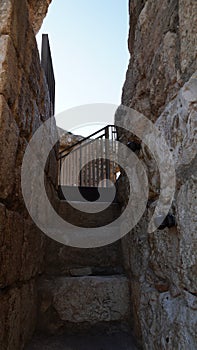 Way up to the octagonal guard tower of Antipatris Fort Binar Bashi, in Tel Afek National Park, Israel