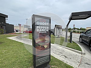 Wendys fast food restaurant drive thru Ghost Pepper Ranch chocken sign
