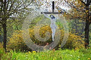 A wayside cross on a street in the VÃ¶cklabruck district, Austria, Europe